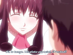 Хентай девчонка сосёт парню член и дрочит своей большой грудью