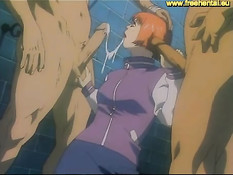 Похотливые мужики трахают хентай девчонку с короткой стрижкой