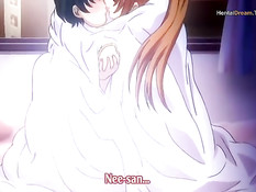 Две сисястые аниме девки затрахали парня в раздевалке бассейна