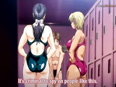 Две сисястые аниме девки затрахали парня в раздевалке бассейна