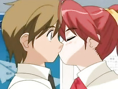 Паренёк трахает на кровати сразу двух похотливых хентай девушек