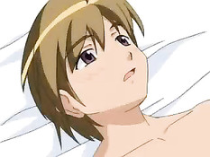 Паренёк трахает на кровати сразу двух похотливых хентай девушек