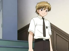 Паренёк трахает на кровати сразу двух похотливых хентай девушек