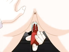 Паренёк трахает на кровати сразу двух похотливых хентай девушек