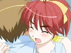 Паренёк трахает на кровати сразу двух похотливых хентай девушек