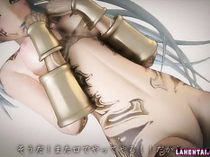 Красивый секс с татуированной 3d девушкой с голубыми волосами