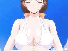 Несколько хентай девок и один парень занимаются сексом на пляже