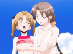 Несколько хентай девок и один парень занимаются сексом на пляже