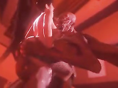 Сиськастая 3D брюнетка в сетчатых чулках трахается с монстрами