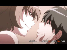 Сисястая хентай девушка в короткой юбке отсосала и села на парня