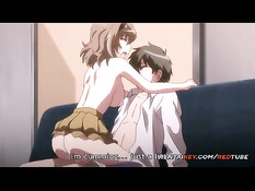 Сисястая хентай девушка в короткой юбке отсосала и села на парня