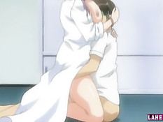 Грудастая хентай женщина в очках повалила парня и села на член