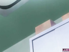 Грудастая хентай женщина в очках повалила парня и села на член