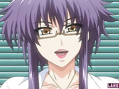 Грудастая хентай женщина в очках повалила парня и села на член