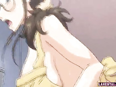 Очкастую хентай девку с большой грудью отодрали раком на кухне