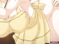 Очкастую хентай девку с большой грудью отодрали раком на кухне