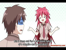 Крылатая хентай девка отсосала парню член и подрочила сиськами