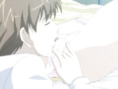 Парень поцеловал грудастую хентай девушку и отодрал на кровати