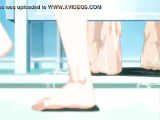 Сисястая хентай девка с косичками дрочит и ебётся с парнем в душе