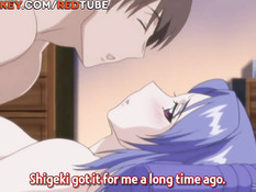 Вылизал грудь хентай девке с голубыми волосами и отымел в киску