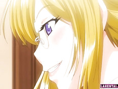 Сисястая хентай блондинка села на член своему молодому приятелю