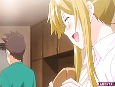 Сисястая хентай блондинка села на член своему молодому приятелю