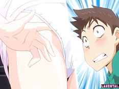 Сисястая хентай блондинка села на член своему молодому приятелю