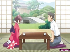 Японская аниме девка отсосала у парня член и села на него сверху