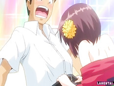 Японская аниме девка отсосала у парня член и села на него сверху