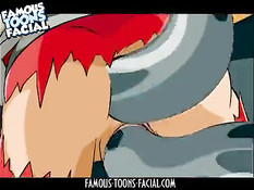 Робот хватает аниме девушек и вставляет щупальцы в киску и анус