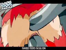 Робот хватает аниме девушек и вставляет щупальцы в киску и анус