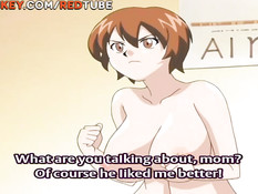 Сиськастая хентай мамочка с дочерью затрахали молодого паренька