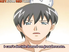 Сиськастая хентай мамочка с дочерью затрахали молодого паренька