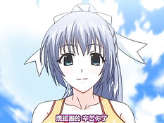 Горячая хентай подруга с красными волосами дрочит член сиськами