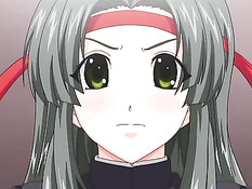 Горячая хентай подруга с красными волосами дрочит член сиськами