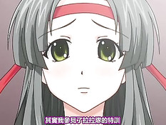 Горячая хентай подруга с красными волосами дрочит член сиськами