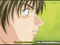 Сисястая хентай подруга села на член паренька не снимая трусиков