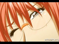 Рыжая хентай девка в очках трахается с парнем на рабочем месте