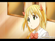 Рыжая хентай девка в очках трахается с парнем на рабочем месте