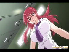 Рыжая хентай девка в очках трахается с парнем на рабочем месте