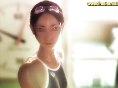 В раздевалке бассейна мужчина занимается сексом с 3D пловчихой