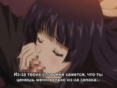 Возбуждённая хентай брюнеточка трахается с приятелем на кровати