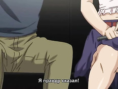 Возбуждённая хентай брюнеточка трахается с приятелем на кровати