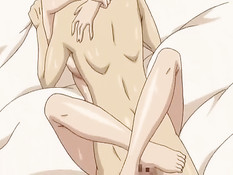 Возбуждённая хентай брюнеточка трахается с приятелем на кровати