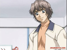 Он поймал рыжую хентай девчонку в раздевалке и отодрал на полу