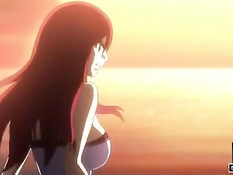 Рыжая хентай красотка сосёт большой хуй и садится на него сверху