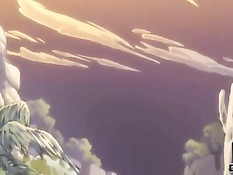 Рыжая хентай красотка сосёт большой хуй и садится на него сверху