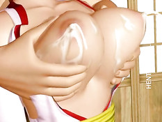 Мужчина в маске лижет грудь и делает фистинг 3D девушке с косой