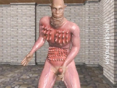 3D девку с большой грудью в туалете обвили и оттрахали щупальцы