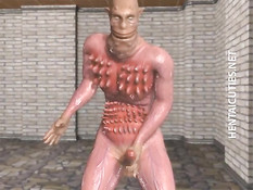 3D девку с большой грудью в туалете обвили и оттрахали щупальцы